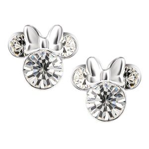 DISNEY Minnie Mouse Crystal Stud Earrings in Sterling Silver and Trinket Dish